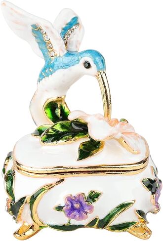 Janshe Cul Cute Bird Trinket Boxes Hinged Hand-Painted Enameled Animals Jewelry Box Figurine Ornaments Craft Gift for Home Decor, White in Kuwait