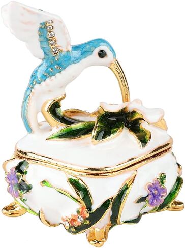 Janshe Cul Cute Bird Trinket Boxes Hinged Hand-Painted Enameled Animals Jewelry Box Figurine Ornaments Craft Gift for Home Decor, White in Kuwait