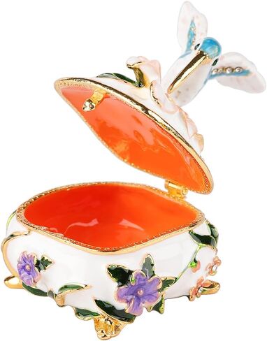 Janshe Cul Cute Bird Trinket Boxes Hinged Hand-Painted Enameled Animals Jewelry Box Figurine Ornaments Craft Gift for Home Decor, White in Kuwait