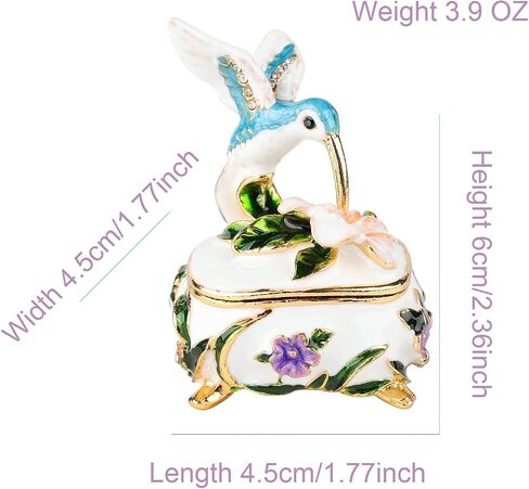 Janshe Cul Cute Bird Trinket Boxes Hinged Hand-Painted Enameled Animals Jewelry Box Figurine Ornaments Craft Gift for Home Decor, White in Kuwait