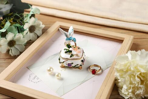 Janshe Cul Cute Bird Trinket Boxes Hinged Hand-Painted Enameled Animals Jewelry Box Figurine Ornaments Craft Gift for Home Decor, White in Kuwait