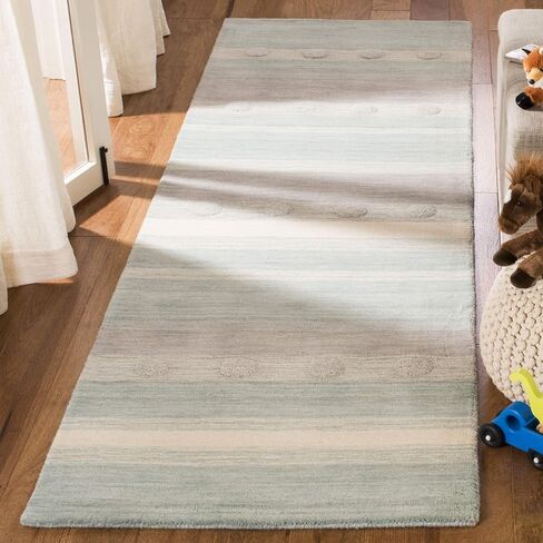 SAFAVIEH Kids Collection Accent Rug - 3' x 5', Aqua & Ivory, Handmade Stripe Wool, Ideal for High Traffic Areas in Entryway, Living Room, Bedroom (SFK801J) in Saudi Arabia