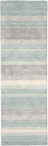 SAFAVIEH Kids Collection Accent Rug - 3' x 5', Aqua & Ivory, Handmade Stripe Wool, Ideal for High Traffic Areas in Entryway, Living Room, Bedroom (SFK801J) in Saudi Arabia