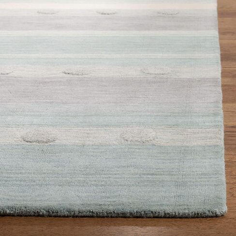 SAFAVIEH Kids Collection Accent Rug - 3' x 5', Aqua & Ivory, Handmade Stripe Wool, Ideal for High Traffic Areas in Entryway, Living Room, Bedroom (SFK801J) in Saudi Arabia