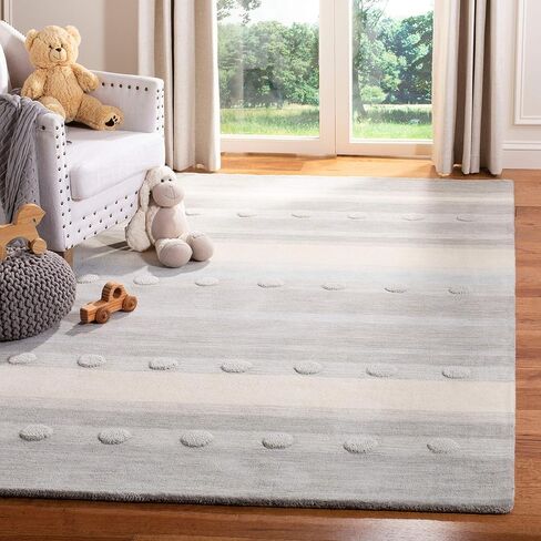 SAFAVIEH Kids Collection Accent Rug - 3' x 5', Aqua & Ivory, Handmade Stripe Wool, Ideal for High Traffic Areas in Entryway, Living Room, Bedroom (SFK801J) in Saudi Arabia