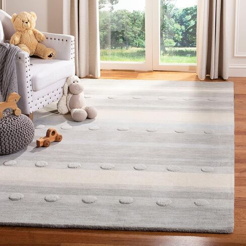 SAFAVIEH Kids Collection Accent Rug - 3' x 5', Aqua & Ivory, Handmade Stripe Wool, Ideal for High Traffic Areas in Entryway, Living Room, Bedroom (SFK801J) in Saudi Arabia
