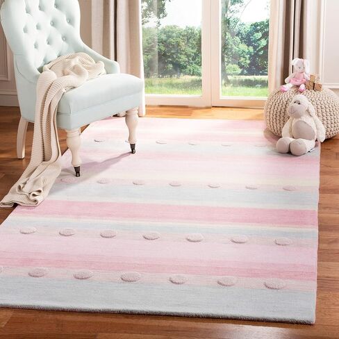 SAFAVIEH Kids Collection Accent Rug - 3' x 5', Aqua & Ivory, Handmade Stripe Wool, Ideal for High Traffic Areas in Entryway, Living Room, Bedroom (SFK801J) in Saudi Arabia
