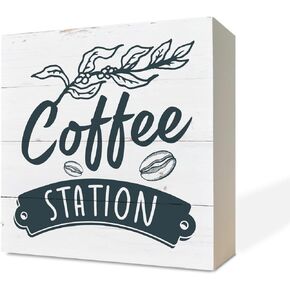 Coffee Wood Signs, Wooden Box Sign Desk Decor, Farmhouse Coffee Signs for Coffee Station, Freestanding Wood Signs Table Art, Rustic White Coffee Sign, Decor Sign for Coffee Bar Home Office Kitchen in Saudi Arabia