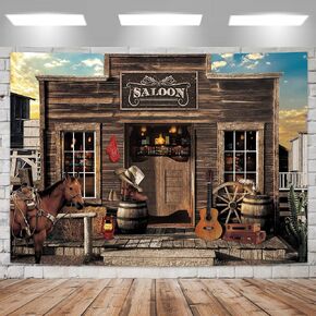 Imirell Western Cowboy Backdrop 8Wx6H Feet Vintage Retro Country Bar Saloon Farmhouse Wooden House Barn Door Horse Wild West Polyester Fabric Photography Backgrounds Photo Shoot Decor Props Decoration in Kuwait