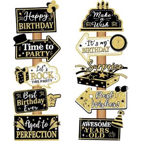 Turypaty 20 Pieces Black and Gold Party Decorations Happy Birthday Directional Sign for Men Women, Black Gold Birthday Banner Yard Signs Party Supplies in Kuwait