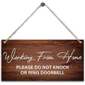 Working from Home Sign for Front Door Please Do not Knock or Ring Doorbell Wood Hanging Plaque Signs for Home Farmhouse Decor, Work from Home Signs to Hang Up 11.8 x 5.9 Inches - JY780 in Kuwait