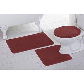 Elegant Home 3 Piece Bathroom Rug Set Bath Rug, Contour Mat, & Lid Cover Non-Slip with Rubber Backing Solid Color # Angela (Charcoal)