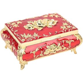 Vintage Jewelry Box, Luxury Rose Relief Design Rectangle Alloy Jewelry Box Trinket Organizer Storage Box Engraved Jewelry Decorative Box Keepsake Girls Ladies (4.9x3x2.2 inch,2