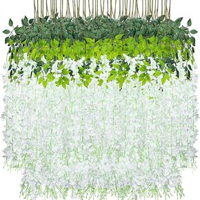 Panelee 48 Pack 43.3 Inch/ 3.61 ft Artificial Wisteria Garland, Hanging Flower Wisteria Garland, Fake Vine Garland for Wedding Party Outdoor Garden Greenery Home Wall Decor (Pink, 48 Pack)