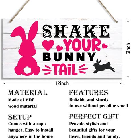 Easter Wood Sign, Decorative Wood Hanging Wood Plaque, Easter Wooden Hanging Plaque, Decorations for Spring Easter Party, Farmhouse Home Decor, Easter Gift for Home, Shake Your Bunny Tail in Kuwait