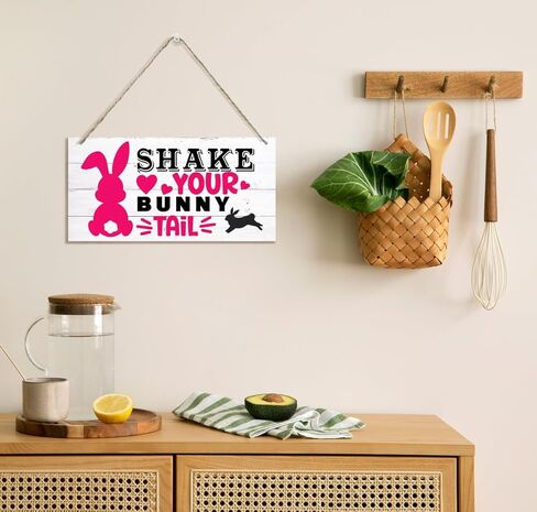 Easter Wood Sign, Decorative Wood Hanging Wood Plaque, Easter Wooden Hanging Plaque, Decorations for Spring Easter Party, Farmhouse Home Decor, Easter Gift for Home, Shake Your Bunny Tail in Kuwait