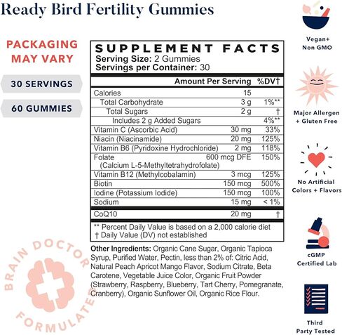 فيتامينات صمغية خصوبة الطيور من بيست ويلنس ريدي بيرد، علكات متعددة الفيتامينات قبل الولادة للرجال والنساء، ميثيل فولات (حمض الفوليك) للحمل، مزيج طعام كامل، نكهة الخوخ، 60 قيراط in Kuwait