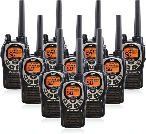 Midland GXT1000 GMRS Walkie Talkie - Long Range Two Way Radio with NOAA Weather Scan + Alert, 50 Channels, and 142 Privacy Codes (Black/Silver, 10 Radios) in Saudi Arabia