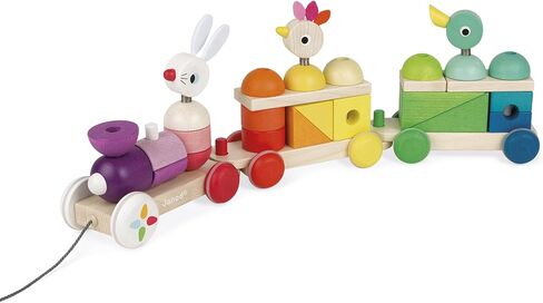 Janod Zigolos Giant 31 Piece Multicolor Wood Pull-Along Train and Stacker – Ages 1+ - J08202 in Saudi Arabia