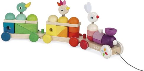 Janod Zigolos Giant 31 Piece Multicolor Wood Pull-Along Train and Stacker – Ages 1+ - J08202 in Saudi Arabia
