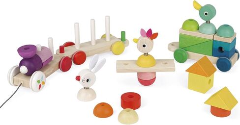Janod Zigolos Giant 31 Piece Multicolor Wood Pull-Along Train and Stacker – Ages 1+ - J08202 in Saudi Arabia