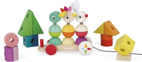Janod Zigolos Giant 31 Piece Multicolor Wood Pull-Along Train and Stacker – Ages 1+ - J08202 in Saudi Arabia