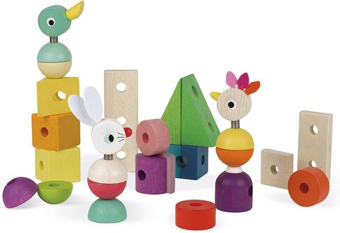 Janod Zigolos Giant 31 Piece Multicolor Wood Pull-Along Train and Stacker – Ages 1+ - J08202 in Saudi Arabia