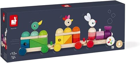 Janod Zigolos Giant 31 Piece Multicolor Wood Pull-Along Train and Stacker – Ages 1+ - J08202 in Saudi Arabia