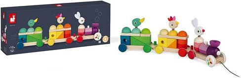 Janod Zigolos Giant 31 Piece Multicolor Wood Pull-Along Train and Stacker – Ages 1+ - J08202 in Saudi Arabia