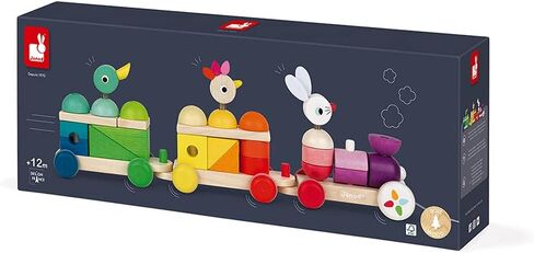 Janod Zigolos Giant 31 Piece Multicolor Wood Pull-Along Train and Stacker – Ages 1+ - J08202 in Saudi Arabia