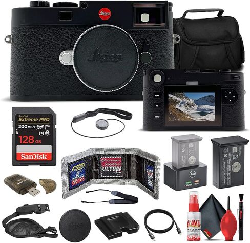 كاميرا Leica M11 الرقمية لتحديد المدى - أسود (20200) مع بطاقة SD Extreme Pro سعة 128 جيجابايت + حقيبة كاميرا مبطنة + محفظة بطاقة الذاكرة وقارئ + حزام للرقبة + حافظة غطاء العدسة + مجموعة تنظيف in Kuwait