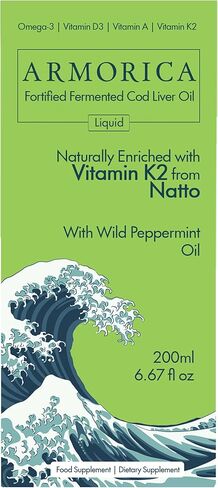 ارموريكا | مزيج زيت كبد سمك القد المخمر | أغنى مصدر طبيعي لفيتامين K (MK-7)، D3، أوميغا 3 | النعناع البري in Kuwait