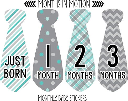 Months in Motion Baby Monthly Necktie Stickers - Baby Milestone Tie Stickers - Newborn Boy Stickers - Month Stickers for Baby Boy - Baby Boy Stickers - Newborn Monthly Milestone Stickers - Set of 20 in Kuwait