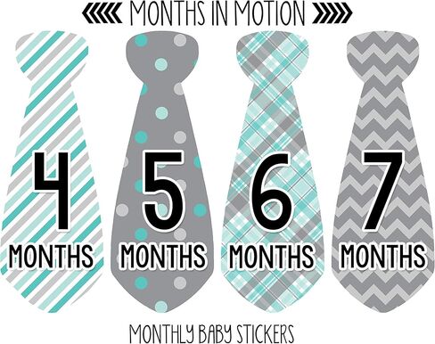 Months in Motion Baby Monthly Necktie Stickers - Baby Milestone Tie Stickers - Newborn Boy Stickers - Month Stickers for Baby Boy - Baby Boy Stickers - Newborn Monthly Milestone Stickers - Set of 20 in Kuwait
