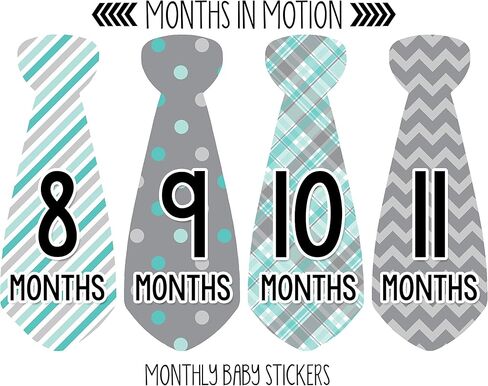 Months in Motion Baby Monthly Necktie Stickers - Baby Milestone Tie Stickers - Newborn Boy Stickers - Month Stickers for Baby Boy - Baby Boy Stickers - Newborn Monthly Milestone Stickers - Set of 20 in Kuwait