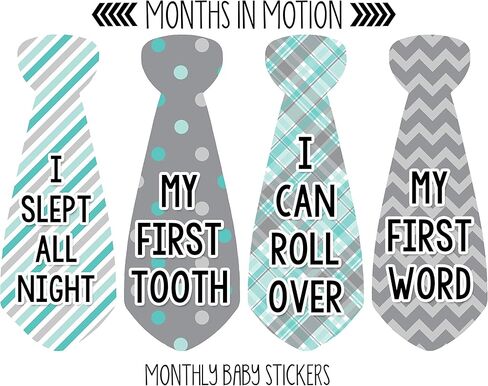 Months in Motion Baby Monthly Necktie Stickers - Baby Milestone Tie Stickers - Newborn Boy Stickers - Month Stickers for Baby Boy - Baby Boy Stickers - Newborn Monthly Milestone Stickers - Set of 20 in Kuwait