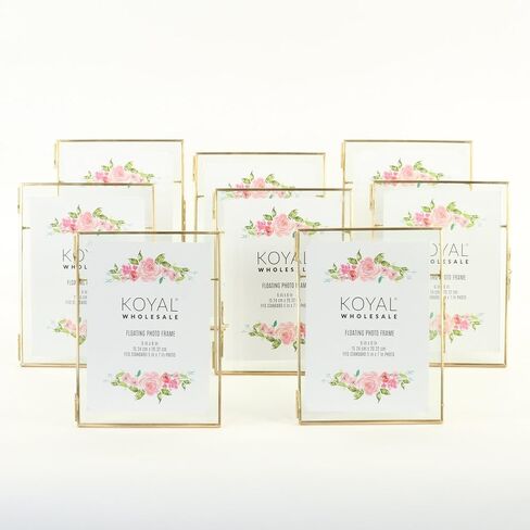 Koyal Wholesale Pressed Glass Floating Photo Frames 5 x 7 Frame, Gold 8-Pack with Stands Use Horizontal or Vertical in Saudi Arabia
