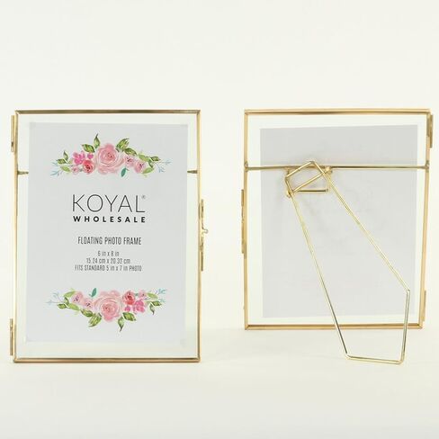 Koyal Wholesale Pressed Glass Floating Photo Frames 5 x 7 Frame, Gold 8-Pack with Stands Use Horizontal or Vertical in Saudi Arabia