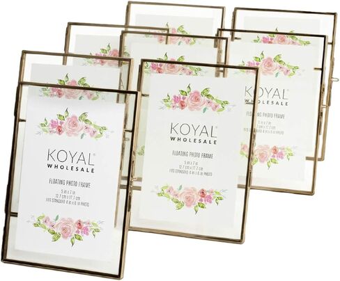 Koyal Wholesale Pressed Glass Floating Photo Frames 5 x 7 Frame, Gold 8-Pack with Stands Use Horizontal or Vertical in Kuwait