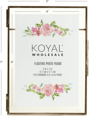 Koyal Wholesale Pressed Glass Floating Photo Frames 5 x 7 Frame, Gold 8-Pack with Stands Use Horizontal or Vertical in Kuwait
