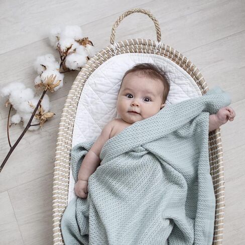 Living Textiles 100% Organic Cotton Cellular Baby Blanket - White | Ultra Soft, Lightweight, and Versatile Swaddle and Receiving Blanket | Baby Essentials | Baby Gift Ideas in Kuwait