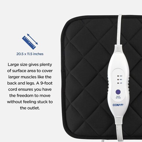 وسادة تدفئة من إسفنج الذاكرة المريحة من كونير لتخفيف آلام الظهر، وسادة تدفئة للرقبة والكتف، وسادة تدفئة للحيض للتشنجات، حجم كبير 11.5 بوصة × 20.5 بوصة، 3 إعدادات للحرارة مع إيقاف تلقائي in Kuwait