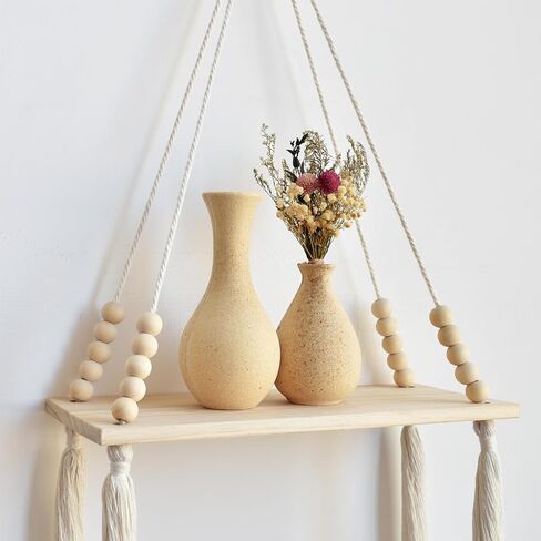 Checrxy Macrame Wall Hanging Shelves, 2 Set Boho Floating Shelves with Tassel for Bedroom, Living Room, Nursery, Dorm or Lounge, Aesthetic & Cute Wall Decor, Handmade Idea Gife for Anyone (Natural) in Saudi Arabia