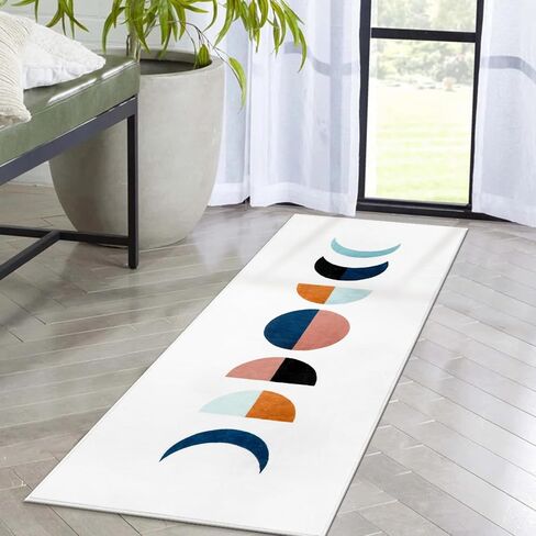 Lanffia Boho عداء البساط 2x6، مرحلة القمر المدخل البساط عداء قابل للغسل غرفة الغسيل البساط داخلي فو الصوف رمي السجاد مزرعة منخفضة كومة أرضية السجاد للمطبخ مدخل غرفة النوم غرفة المعيشة، برتقالي / أسود in Kuwait