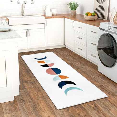 Lanffia Boho عداء البساط 2x6، مرحلة القمر المدخل البساط عداء قابل للغسل غرفة الغسيل البساط داخلي فو الصوف رمي السجاد مزرعة منخفضة كومة أرضية السجاد للمطبخ مدخل غرفة النوم غرفة المعيشة، برتقالي / أسود in Kuwait