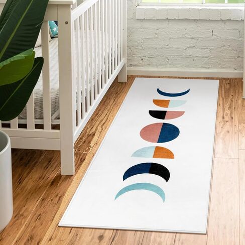 Lanffia Boho عداء البساط 2x6، مرحلة القمر المدخل البساط عداء قابل للغسل غرفة الغسيل البساط داخلي فو الصوف رمي السجاد مزرعة منخفضة كومة أرضية السجاد للمطبخ مدخل غرفة النوم غرفة المعيشة، برتقالي / أسود in Kuwait