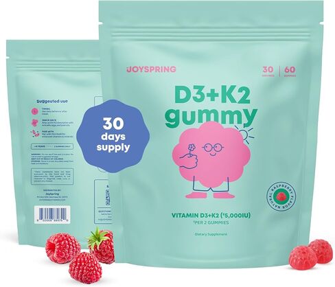 JoySpring فيتامين D3 علكات للأطفال والصغار - فيتامين د للأطفال النمو الصحي والتنمية - أطفال فيتامين D3 وK2 - فيتامين د الأساسي للأطفال مناسب للأطفال الصغار والمراهقين - 60 D3 علكات in Kuwait