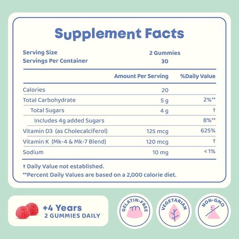 JoySpring فيتامين D3 علكات للأطفال والصغار - فيتامين د للأطفال النمو الصحي والتنمية - أطفال فيتامين D3 وK2 - فيتامين د الأساسي للأطفال مناسب للأطفال الصغار والمراهقين - 60 D3 علكات in Kuwait