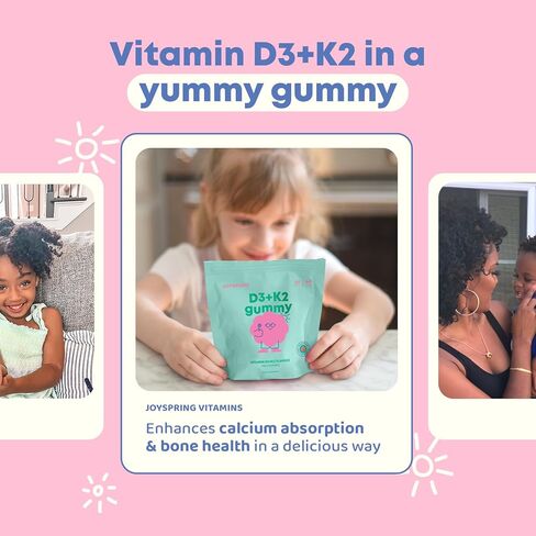 JoySpring فيتامين D3 علكات للأطفال والصغار - فيتامين د للأطفال النمو الصحي والتنمية - أطفال فيتامين D3 وK2 - فيتامين د الأساسي للأطفال مناسب للأطفال الصغار والمراهقين - 60 D3 علكات in Kuwait