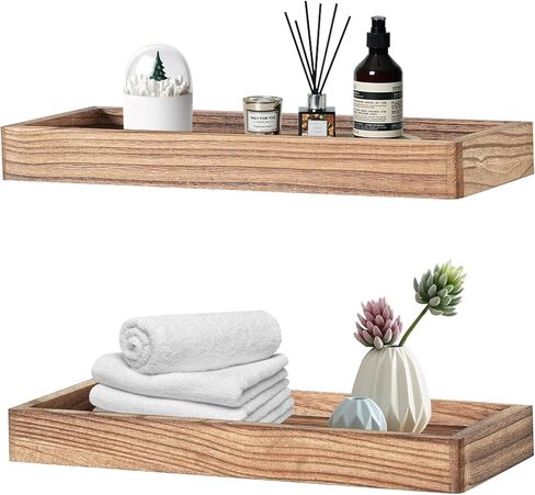 أرفف عائمة من NIUBEST للجدار، رف خشبي مقاس 16 بوصة للحمام وغرفة النوم وغرفة المعيشة والمطبخ وأرفف لتزيين الحائط مجموعة من 2 (جوز) in Kuwait
